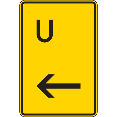 Ankündigung oder Fortsetzung der Umleitung, hier links (U außermittig links) - Verkehrsschild VZ 455.1-11