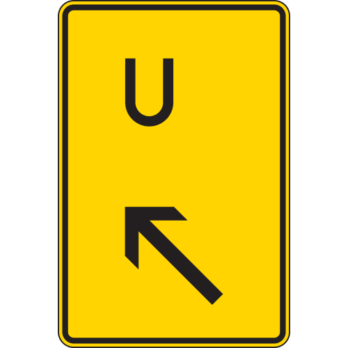 Ankündigung oder Fortsetzung der Umleitung, links einordnen (U außermittig links) - Verkehrsschild VZ 455.1-12