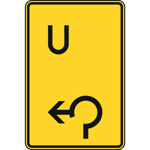 Ankündigung oder Fortsetzung der Umleitung im Kreisverkehr links (U außermittig links) - Verkehrsschild VZ 455.1-13