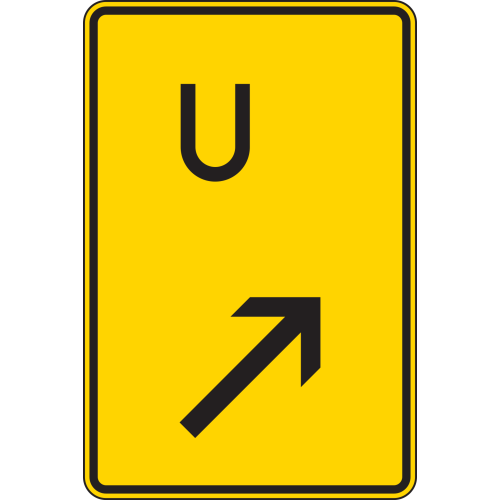 Ankündigung oder Fortsetzung der Umleitung, rechts einordnen (U außermittig links) - Verkehrsschild VZ 455.1-22