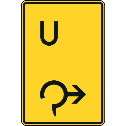 Ankündigung oder Fortsetzung der Umleitung im Kreisverkehr rechts (U außermittig links) - Verkehrsschild VZ 455.1-23