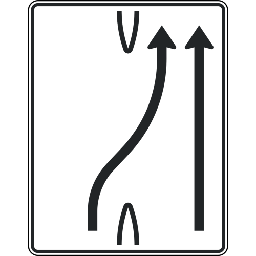 Überleitungstafel 1-streifig geradeaus, 1 Fahrstreifen rechts übergeleitet - Verkehrszeichen VZ 501-26