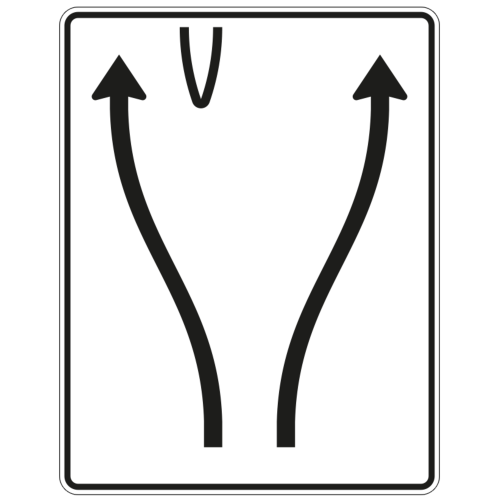 Überleitungstafel 1-streifig nach links übergeleitet und 1-streifig nach rechts - Verkehrszeichen VZ 501-70