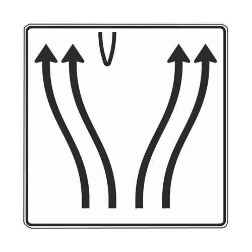 Überleitungstafel 2-streifig nach links übergeleitet und 2-streifig nach rechts - Verkehrszeichen VZ 501-74