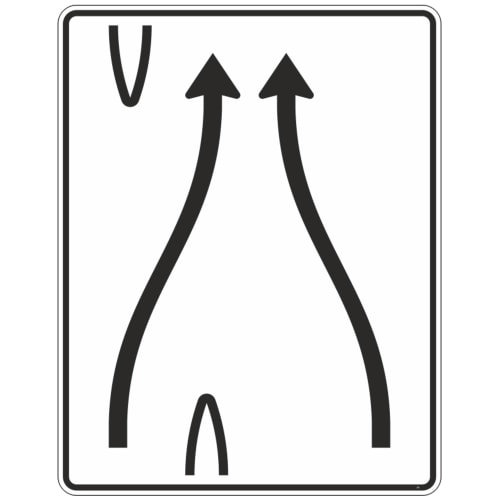 Überleitungstafel 1-streifig nach rechts übergeleitet und 1-streifig nach links - Verkehrszeichen VZ 501-80