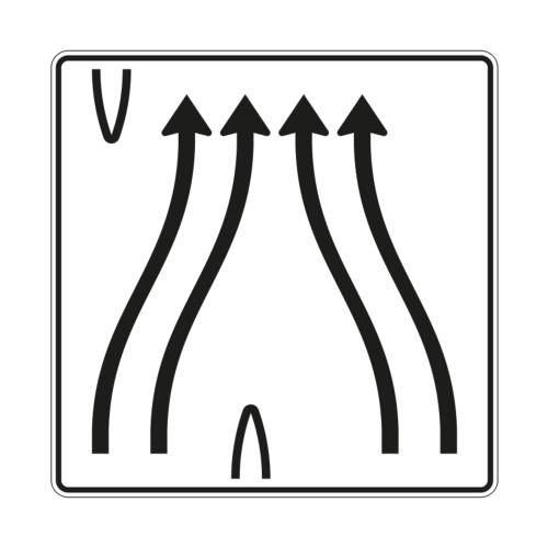 Überleitungstafel 2-streifig nach rechts übergeleitet und 2-streifig nach links - Verkehrszeichen VZ 501-84