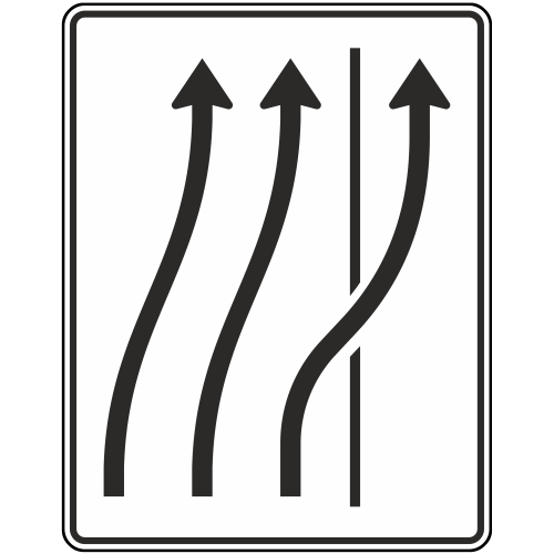 Verschwenkungstafel 2-streifig nach rechts, 1-streifig nach rechts auf den Seitenstreifen - Verkehrszeichen VZ 511-27