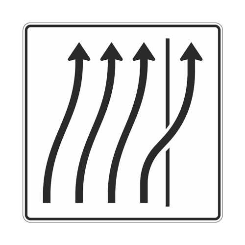 Verschwenkungstafel 3-streifig nach rechts, 1-streifig nach rechts auf den Seitenstreifen - Verkehrszeichen VZ 511-28