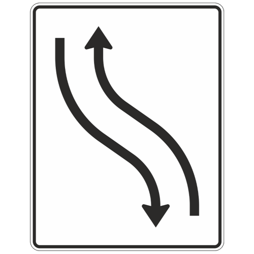 Verschwenkungstafel mit Gegenverkehr, 1-streifig in Fahrtrichtung nach links und 1-streifig in Gegenrichtung - Verkehrszeichen VZ 512-10