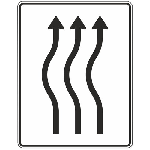 Verschwenkungstafel, kurze Verschwenkung 3-streifig nach links - Verkehrszeichen VZ 513-12