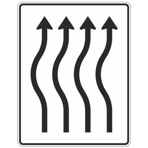 Verschwenkungstafel, kurze Verschwenkung 4-streifig nach links - Verkehrszeichen VZ 513-13