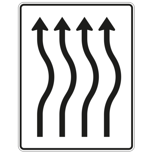 Verschwenkungstafel, kurze Verschwenkung 4-streifig nach rechts - Verkehrszeichen VZ 513-23