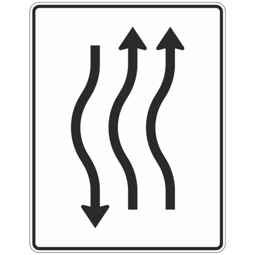Verschwenkungstafel mit Gegenverkehr, kurze Verschwenkung 2-streifig nach links, 1-streifig Gegenverkehr - Verkehrszeichen VZ 514-11