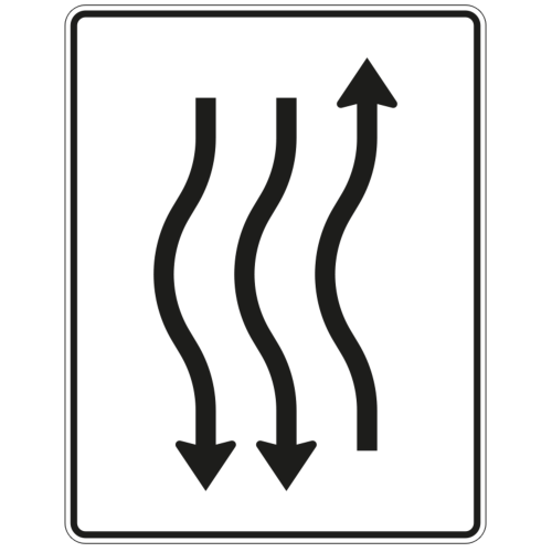 Verschwenkungstafel mit Gegenverkehr, kurze Verschwenkung 1-streifig nach links, 2-streifig Gegenverkehr - Verkehrszeichen VZ 514-13