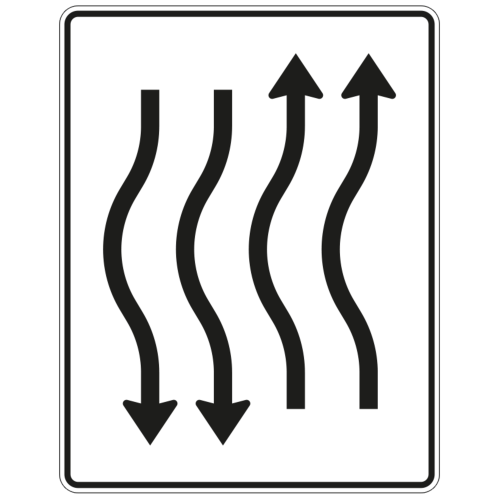 Verschwenkungstafel mit Gegenverkehr, kurze Verschwenkung 2-streifig nach links, 2-streifig Gegenverkehr - Verkehrszeichen VZ 514-14