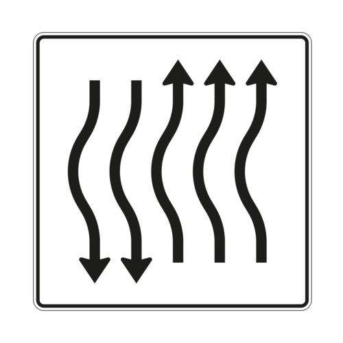Verschwenkungstafel mit Gegenverkehr, kurze Verschwenkung 4-streifig nach links, 2-streifig Gegenverkehr - Verkehrszeichen VZ 514-15