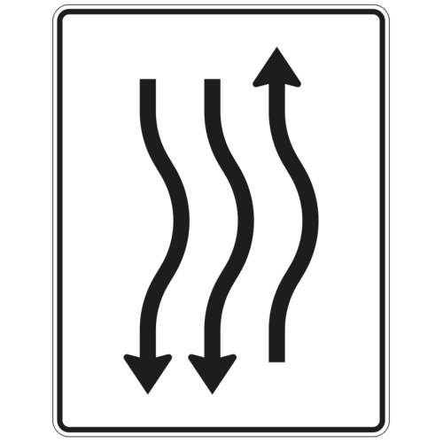 Verschwenkungstafel mit Gegenverkehr, kurze Verschwenkung 1-streifig nach rechts, 2-streifig Gegenverkehr - Verkehrszeichen VZ 514-23