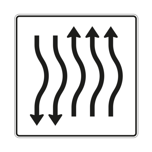 Verschwenkungstafel mit Gegenverkehr, kurze Verschwenkung 3-streifig nach rechts, 2-streifig Gegenverkehr - Verkehrszeichen VZ 514-25