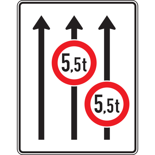 Fahrstreifentafel ohne Gegenverkehr, 3-streifig in Fahrtrichtung (mit 2x VZ 262) - Verkehrszeichen VZ 527-31