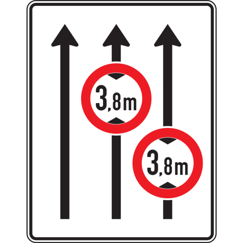 Fahrstreifentafel ohne Gegenverkehr, 3-streifig in Fahrtrichtung (mit 2x VZ 265) - Verkehrszeichen VZ 529-31