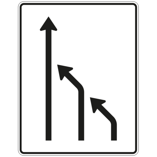 Einengungstafel ohne Gegenverkehr, 2-streifig Einzug rechts und noch 1 Fahrstreifen - Verkehrszeichen VZ 531-14