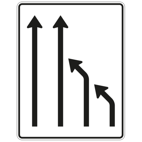 Einengungstafel ohne Gegenverkehr, 2-streifig Einzug rechts und noch 2 Fahrstreifen - Verkehrszeichen VZ 531-15