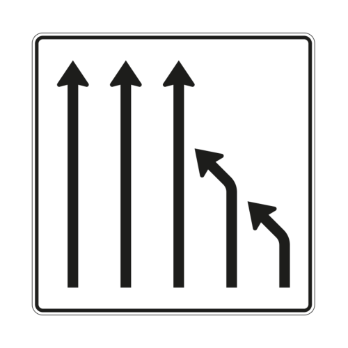 Einengungstafel ohne Gegenverkehr, 2-streifig Einzug rechts und noch 3 Fahrstreifen - Verkehrszeichen VZ 531-16