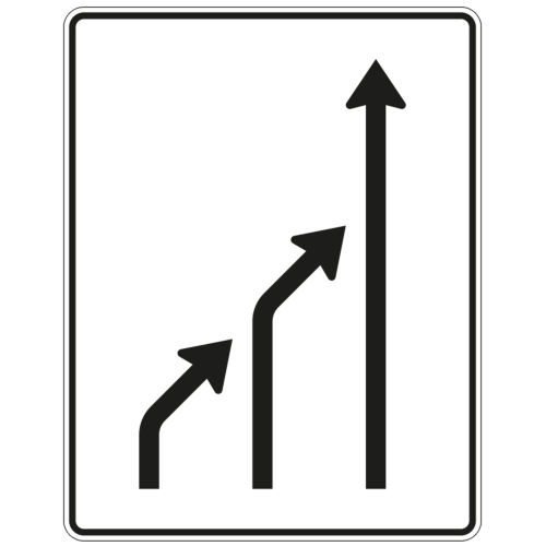 Einengungstafel ohne Gegenverkehr, 2-streifig Einzug links und noch 1 Fahrstreifen - Verkehrszeichen VZ 531-24