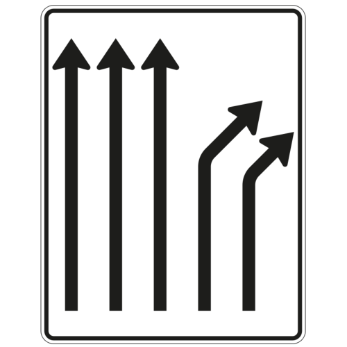 Trennungstafel 3-streifig durchgehend und 2-streifig rechts ab - Verkehrszeichen VZ 533-23