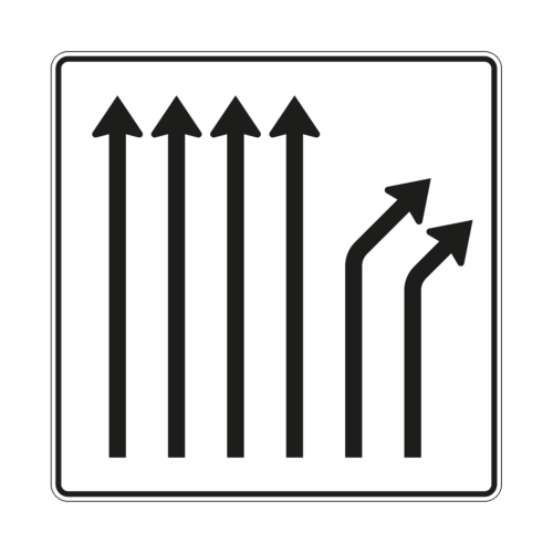 Trennungstafel 4-streifig durchgehend und 2-streifig rechts ab - Verkehrszeichen VZ 533-25