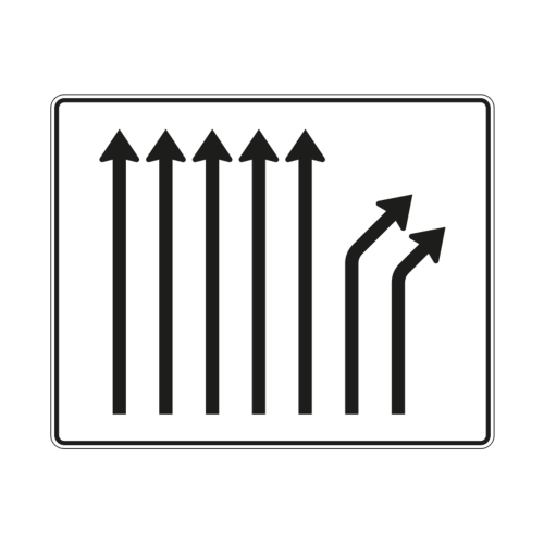 Trennungstafel 5-streifig durchgehend und 2-streifig rechts ab - Verkehrszeichen VZ 533-28