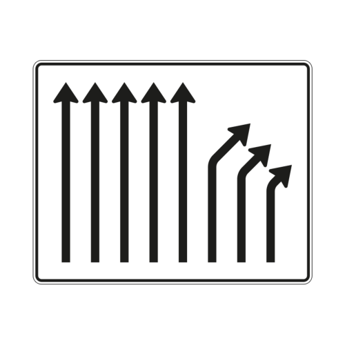 Trennungstafel 5-streifig durchgehend und 3-streifig rechts ab - Verkehrszeichen VZ 533-29