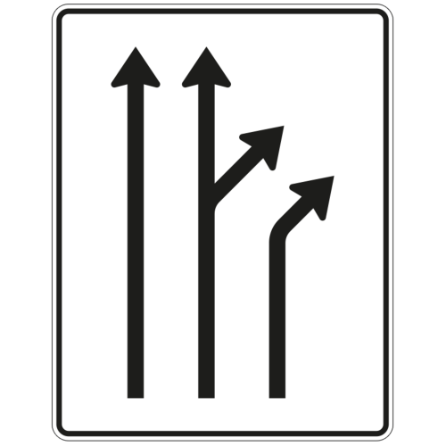 Trennungstafel 1-streifig durchgehend, 1-streifig geradeaus/rechts ab und 1-streifig rechts ab - Verkehrszeichen VZ 533-60