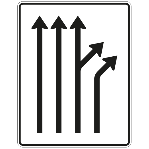 Trennungstafel 2-streifig durchgehend, 1-streifig geradeaus/rechts ab und 1-streifig rechts ab - Verkehrszeichen VZ 533-61