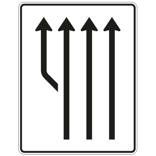Aufweitungstafel ohne Gegenverkehr, 3-streifig plus 1 Fahrstreifen links - Verkehrszeichen VZ 541-12