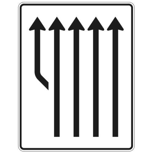 Aufweitungstafel ohne Gegenverkehr, 4-streifig plus 1 Fahrstreifen links - Verkehrszeichen VZ 541-13