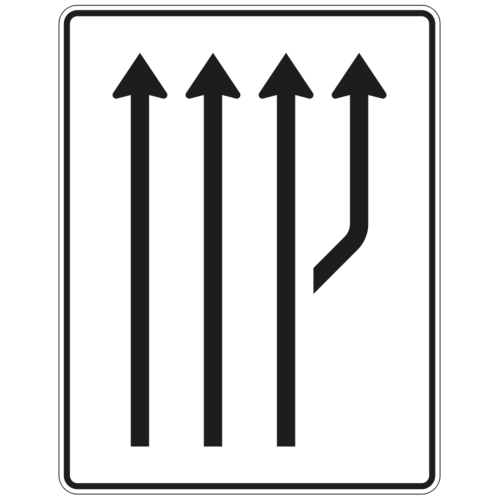 Aufweitungstafel ohne Gegenverkehr, 3-streifig plus Fahrstreifen rechts - Verkehrszeichen VZ 541-22