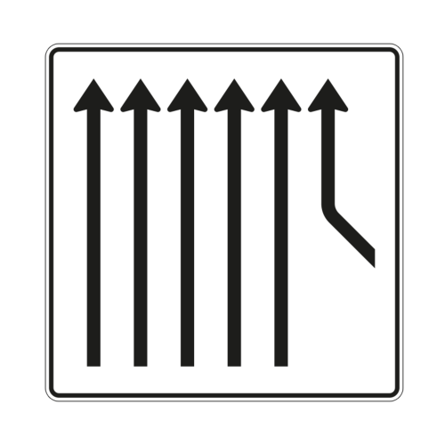 Zusammenführungstafel an durchgehender Strecke, 1-streifig rechts einmündend plus 5-streifig durchgehend - Verkehrszeichen VZ 550-28