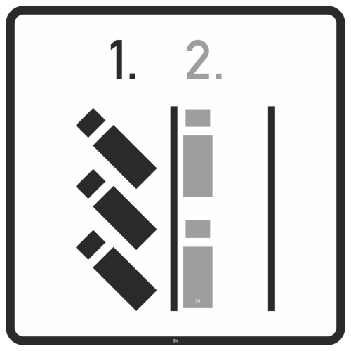 Lkw-Parken in Fahrgassen links mit Schrägständen links - Verkehrsschild VZ 1053-56