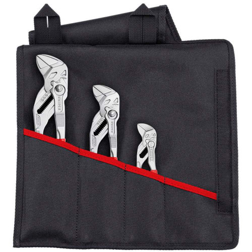 Zangenschlüssel-Set Inhalt 3-teilig verchromt Rolltasche, KNIPEX