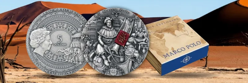 Famous Explorers: Marco Polo Antiqued High Relief Silver Coin