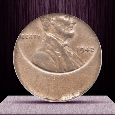 1942 (P) Wheat Penny Mirror Brockage Struck 40% Off-Centre