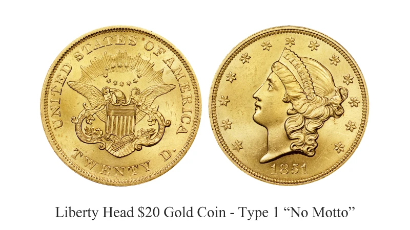 Liberty Head $20 Gold Coin - Type 1 “No Motto”