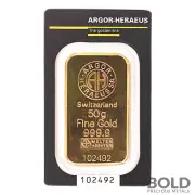 Argor-Heraeus Gold Kinebar 50 Gram Bar (In Assay)