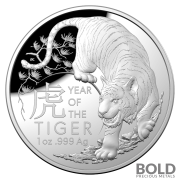 2022 Australian Lunar Year of the Tiger 1 oz Silver Proof Domed Coin