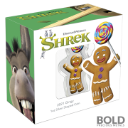 2021 Niue Shrek Gingerbread Man Shaped 1 oz Silver Colored Proof