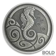 2019 1 oz Samoa Seahorse Silver Coin (Antiqued)