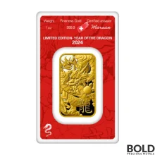 2024 Gold 1 oz Argor Heraeus Lunar YOT Dragon Bar (In Assay)