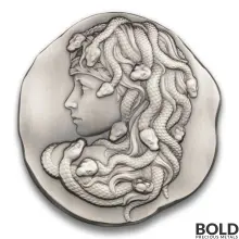 Silver 10 oz Argentia Medusa UHR Antiqued Round