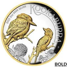 2023 Silver 2 oz Perth Australia Kookaburra Proof HR Gilded Coin